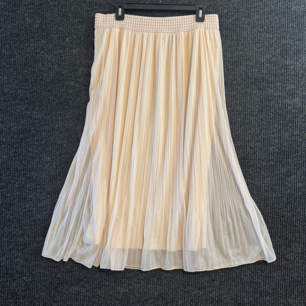 Metrowear Pleated Midi Skirt Womens Large Cream Metallic Waistband Accordion - Picture 2 of 9